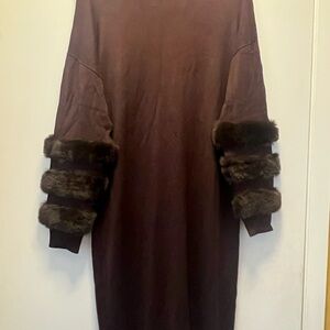 Chic Midi Dress with Faux Fur Sleeves